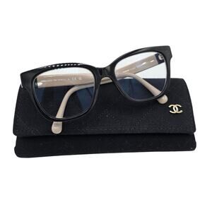 Chanel CH3472 Black & Beige Acetate Glasses Frames & Storage Case, Made in Italy